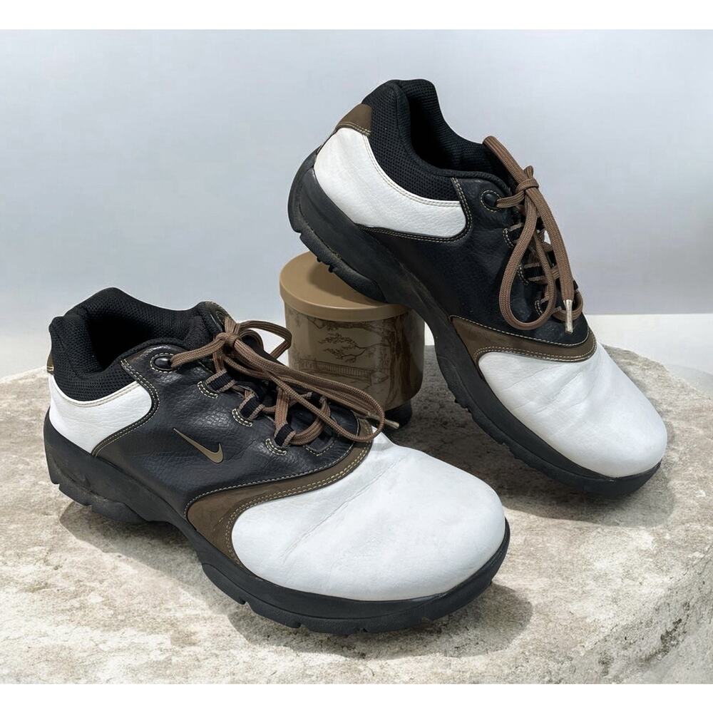 Nike Golf Shoes Brown White 309894-121 Leather Golfing Cleats Men’s Size 9.5